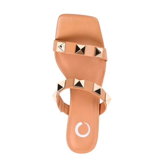 Journee Women's Kirian Studded Block Heel Dress Sandals Tan Size 7 1/2 - Picture 5 of 6